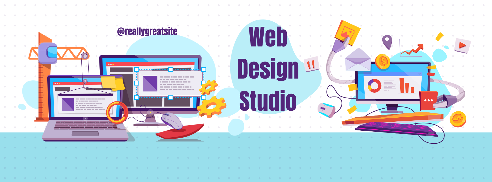 White and Blue Colorful Illustrative Web Design Studio Facebook Cover